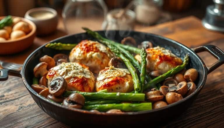 Boursin Chicken, Mushroom & Asparagus Skillet