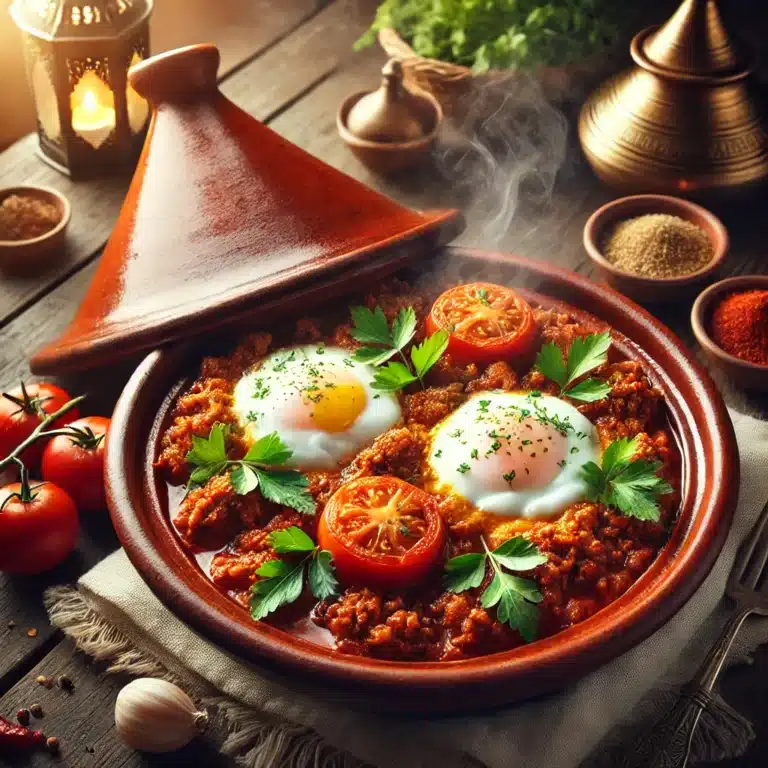 Savor a Tajine of Minced Meat with Eggs and Tomatoes